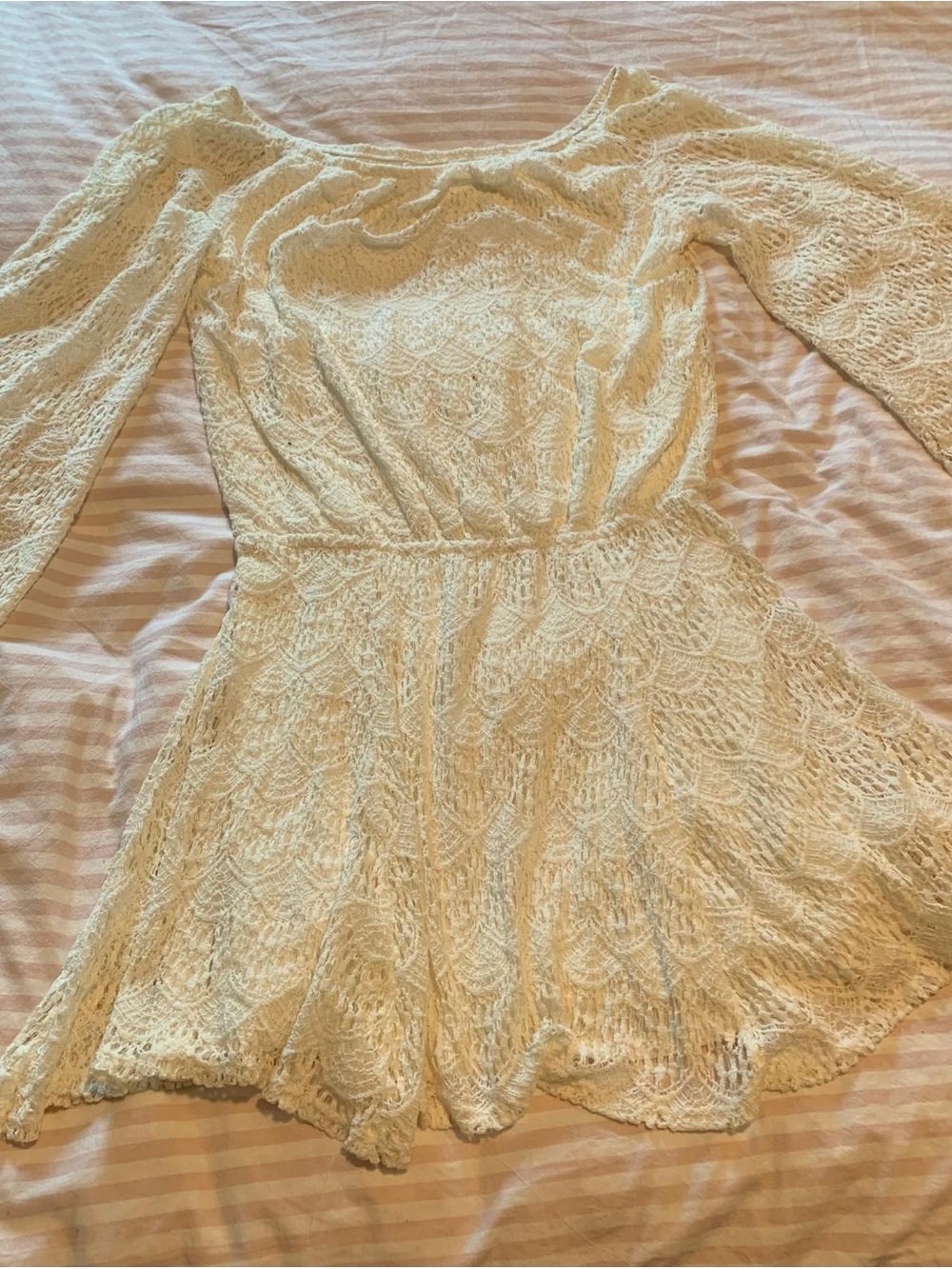 Long-Sleeve White Lace Skater Dress